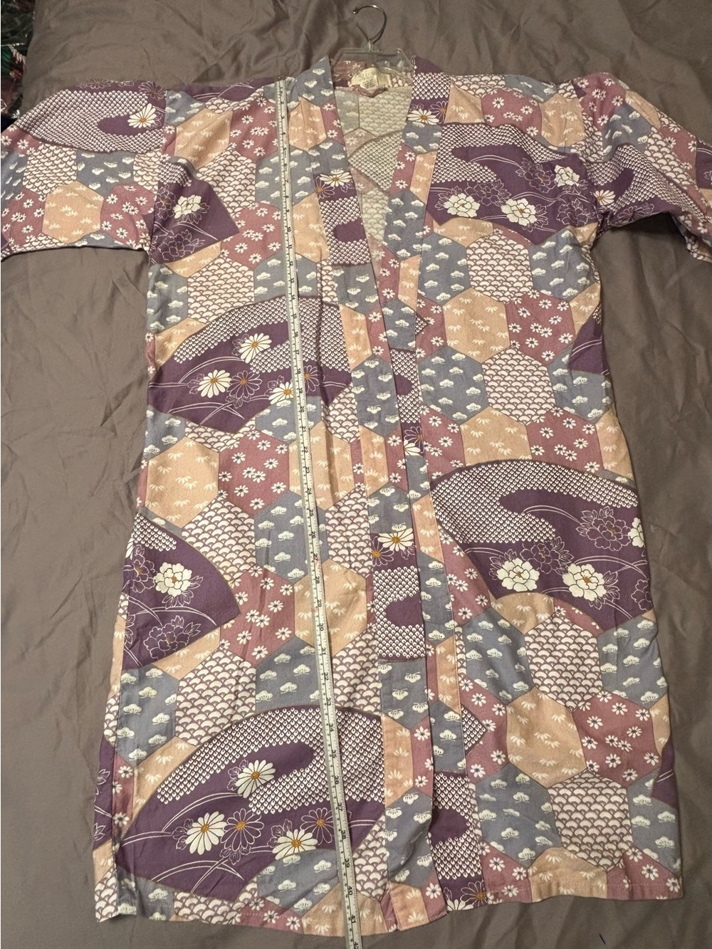 Vintage Japanese Yukata Kimono Robe 100% Cotton Floral Made in Japan OS - Picture 6 of 12